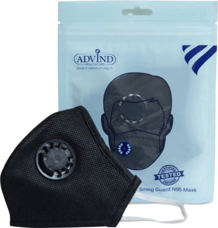 Advind Healthcare Smog Guard N95 Mask With One Valve (Adults Free Size Black) Pack Of 3