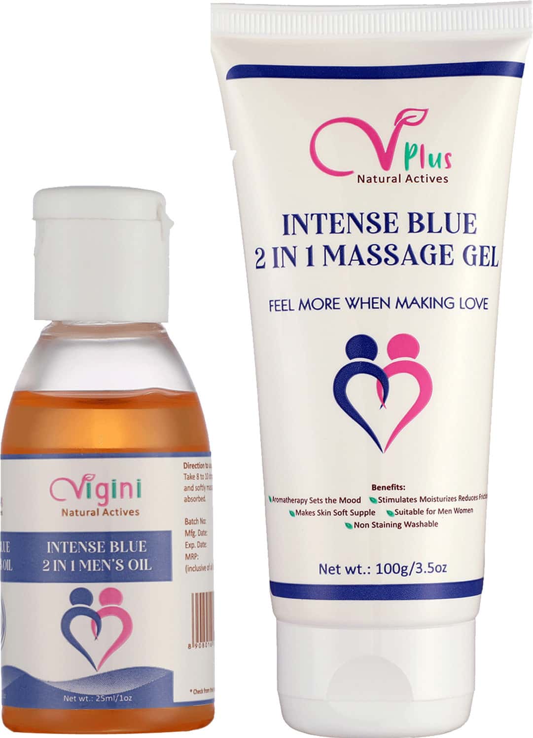 Vigini Lube Lubricant Sensual Massage Gel + Lubricant Massage Performance Booster Oil (100ml+25ml)