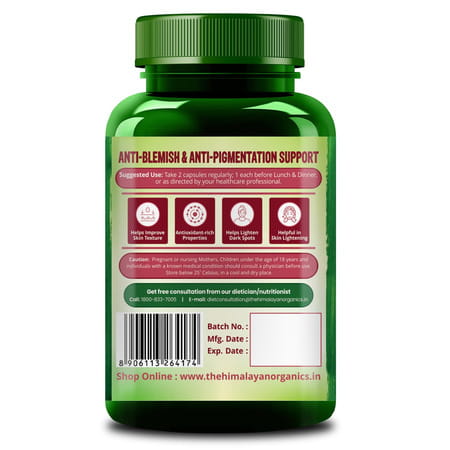Himalayan Organics Dark Spots Pigmentation Support | Lighten Blemishes | Bottle | 60 Veg Capsules
