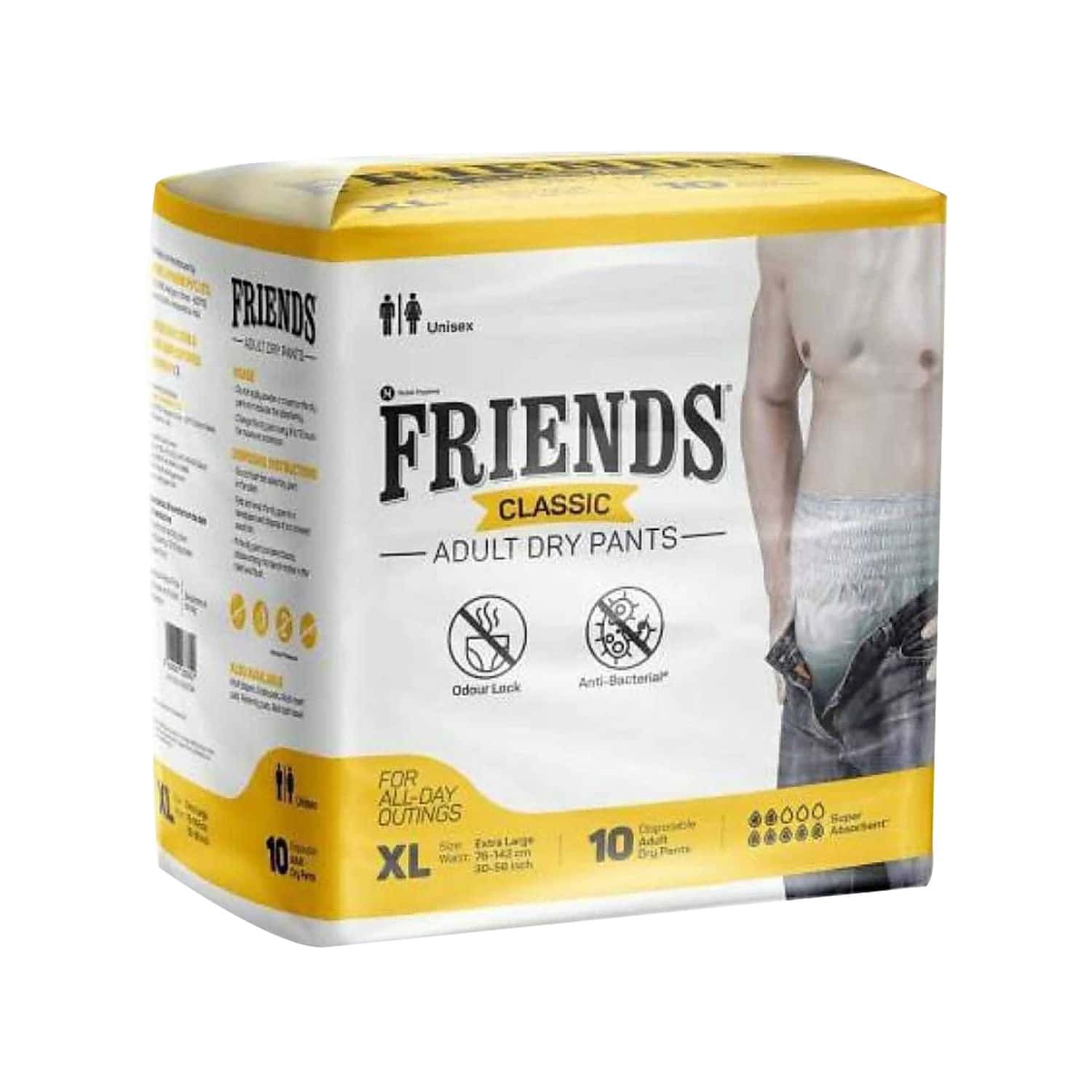 Friends Classic Adult Diapers Pants Style - 10 Count (xl) - Waist Size 30-56 Inch ;76-142cm