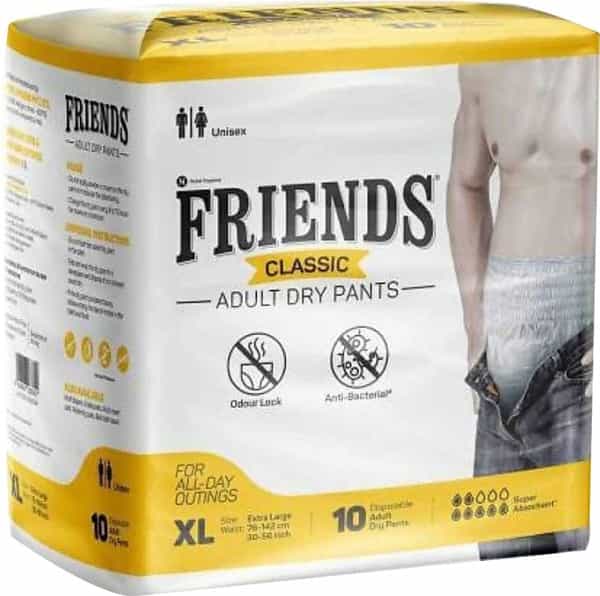 Friends Classic Adult Diapers Pants Style - 10 Count (Xl) Waist 30-56 Inch