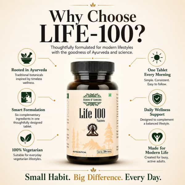 Herbs O' Shrubs Life-100 | Daily Energy | Vitality & Antioxidant Support | 30 Tablets