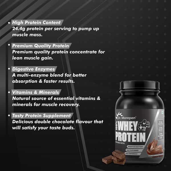 Dr. Morepen 100% Whey Protein Double Chocolate | Powder | 1 Kg