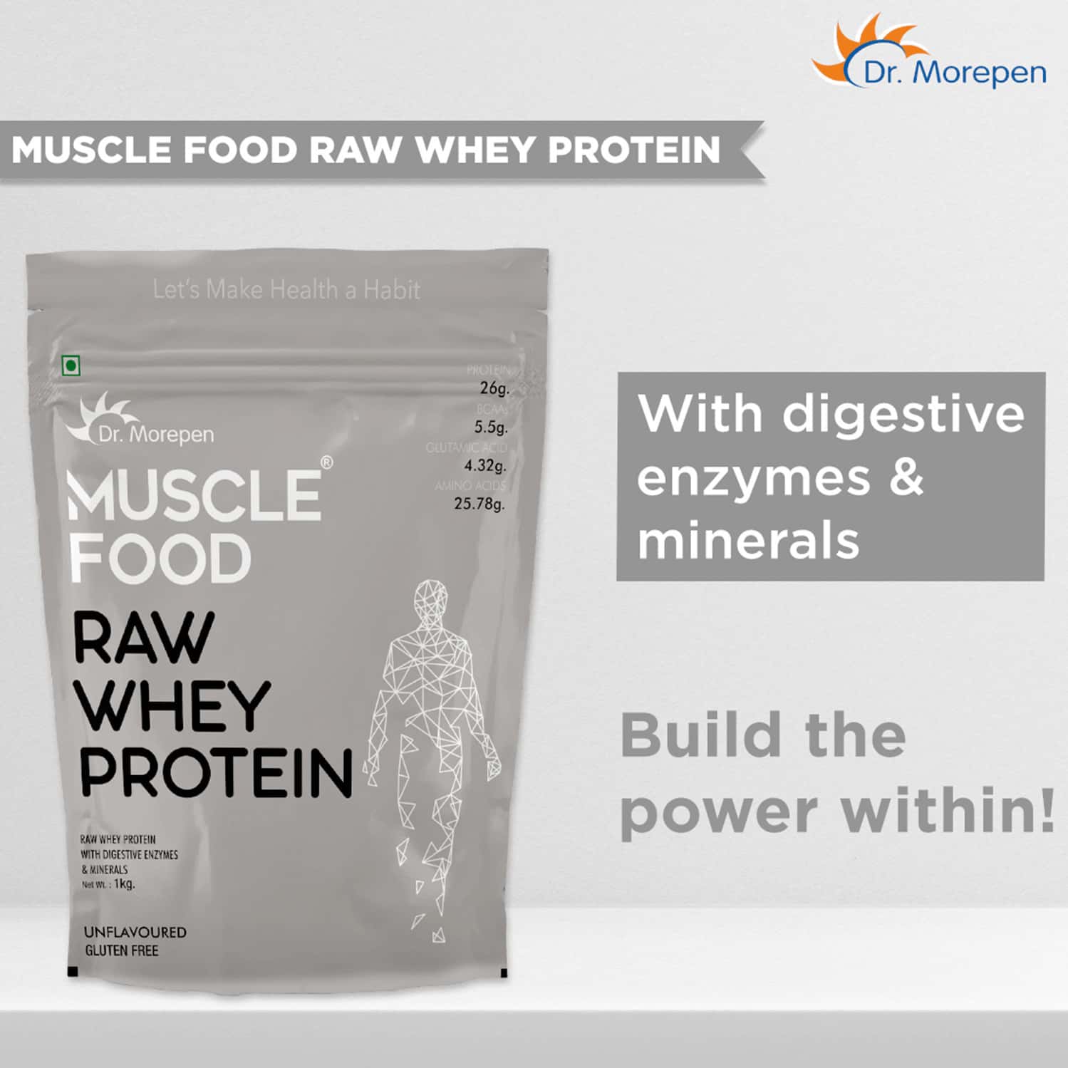 Buy DR. MOREPEN MUSCLE FOOD RAW WHEY PROTEIN WITH DIGESTIVE ENZYMES