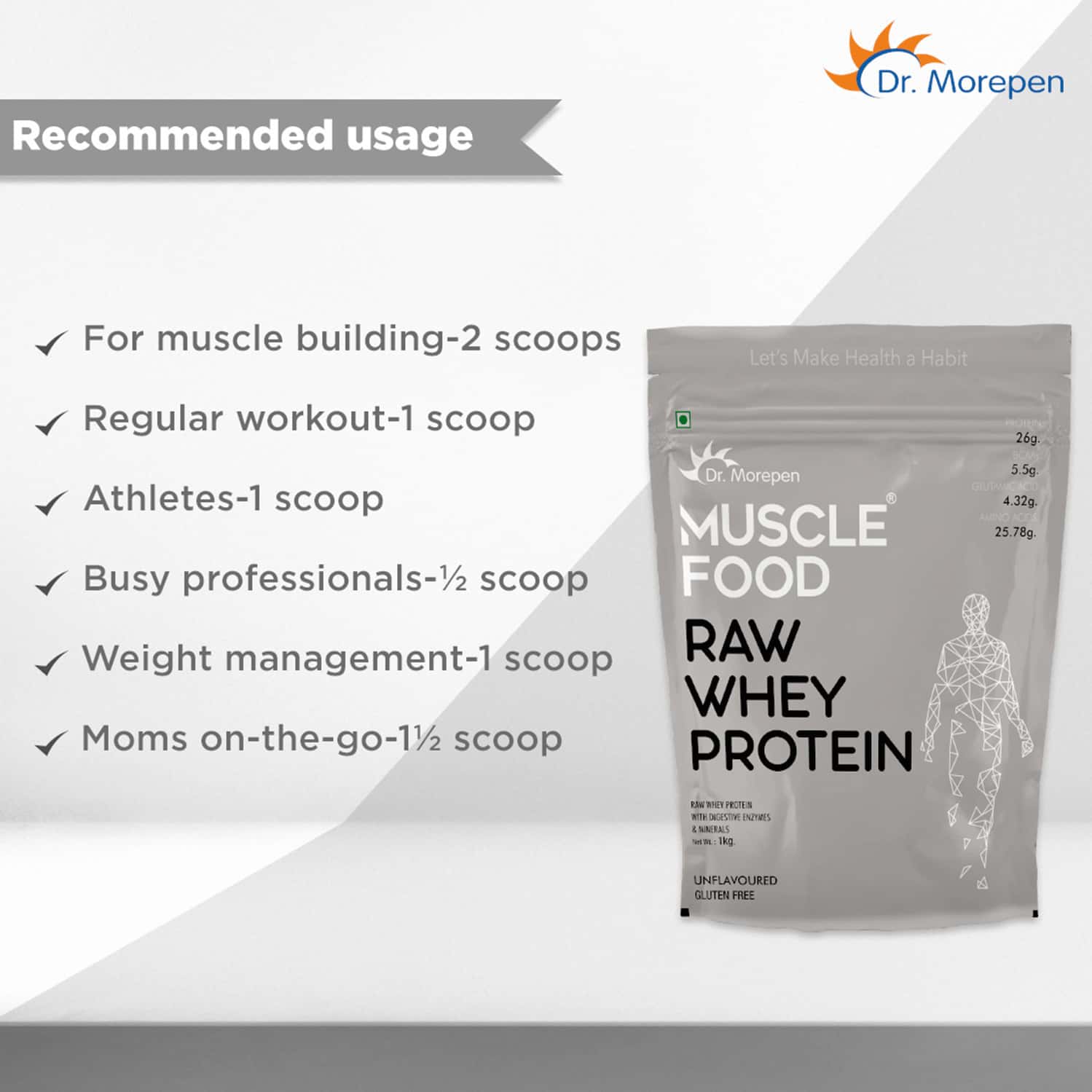 Buy DR. MOREPEN MUSCLE FOOD RAW WHEY PROTEIN WITH DIGESTIVE ENZYMES