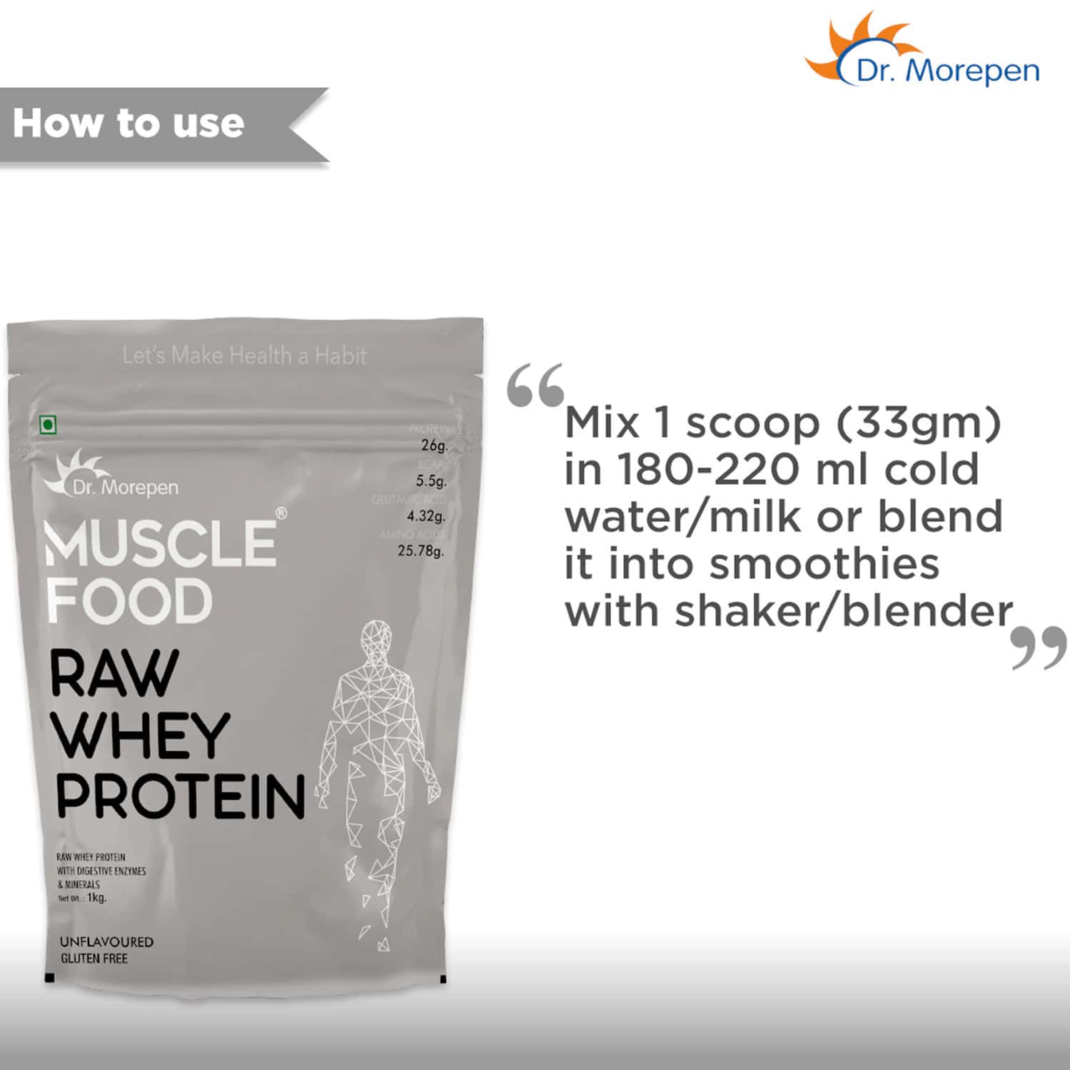 Buy DR. MOREPEN MUSCLE FOOD RAW WHEY PROTEIN WITH DIGESTIVE ENZYMES