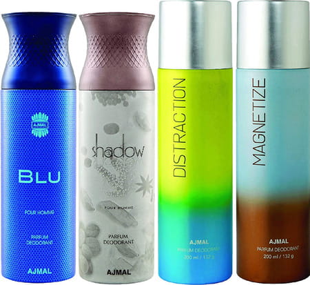 Ajmal 1 Blu Homme | Shadow Distraction | Magnetize Unisex Deodorants Each 200ml Pack Of 4+ 4 Parfum