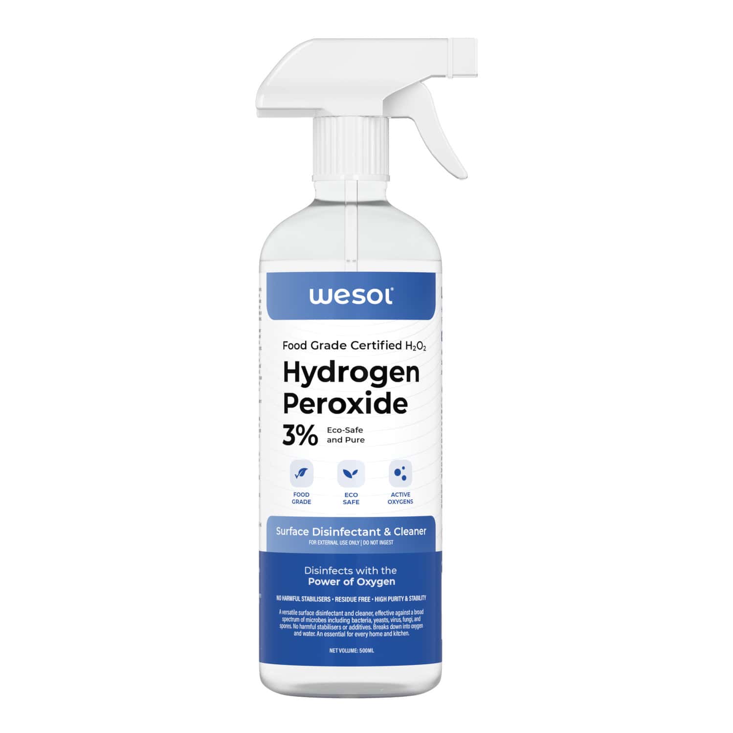 Wesol Food Grade Hydrogen Peroxide 3% Surface Sanitizer & Disinfectant Spray 500 Ml