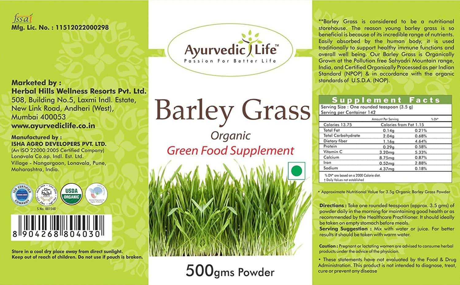 Buy AYURVEDIC LIFE BARLEY GRASS POWDER 500 G PACK OF 2 Online & Get Upto 60 OFF at PharmEasy