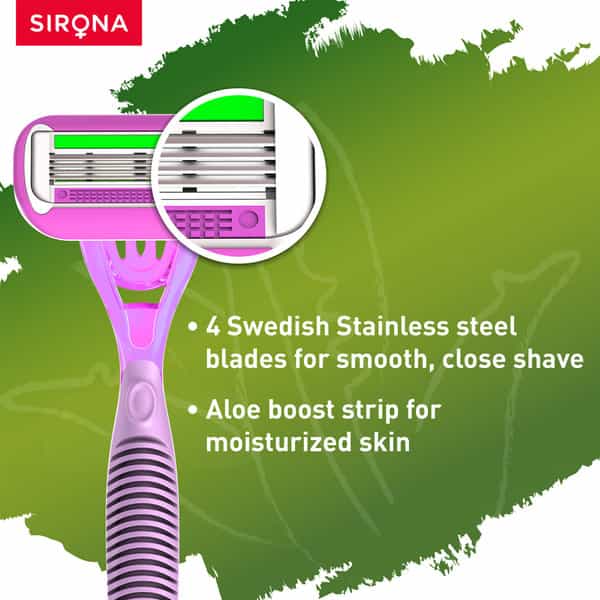 Sirona Reusable Hair Removal Razor For Women With Aloe Boost Shaving Razor - Pack Of 1