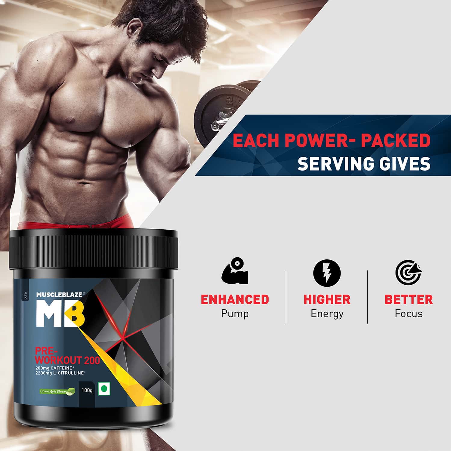 Buy MUSCLEBLAZE PRE WORKOUT 200, 200MG CAFFEINE, 2200MG CITRULLINE