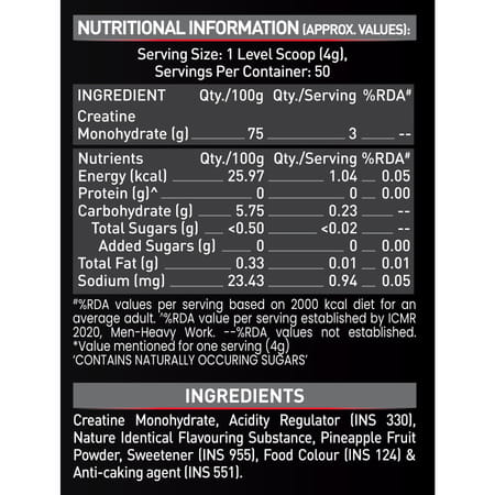 Muscleblaze Micronized Creatine Monohydrate Powder | Fruit Splash (50 Servings | 200g)