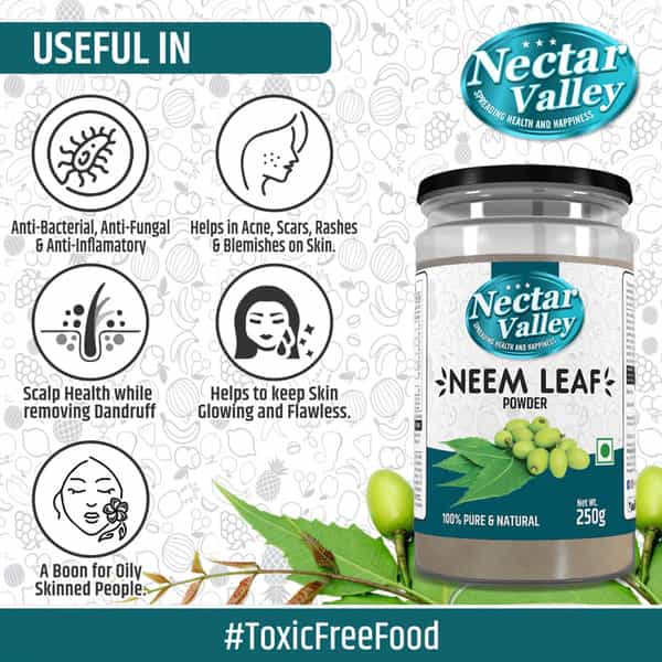 Nectar Valley Neem Powder (Azadirachta Indica) Organically Processed Neem Leaves Powder - 250G