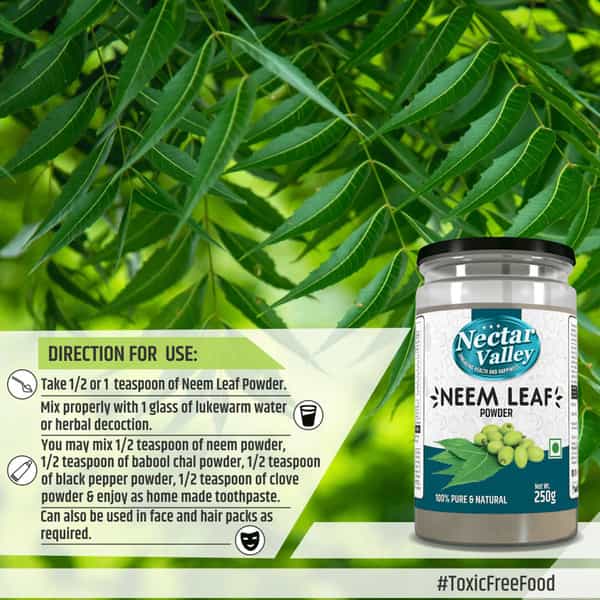Nectar Valley Neem Powder (Azadirachta Indica) Organically Processed Neem Leaves Powder - 250G
