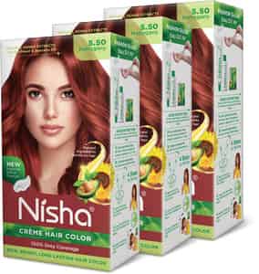 Nisha Creme Hair Color 5.50 Mahogany 120g Pack Of 3 | Ammonia Free Hair Colour | 100% Grey Coverage