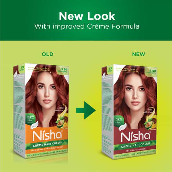 Nisha Creme Hair Color 5.50 Mahogany 120G Pack Of 3 | Ammonia Free Hair Colour | 100% Grey Coverage