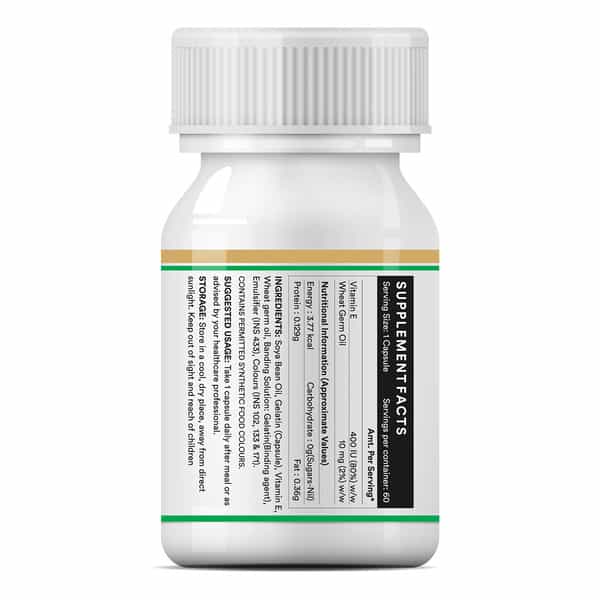 Inlife Vitamin E Oil With Wheat Germ Oil Essential Supplement 400 Iu - 60 Liquid Filled Capsules