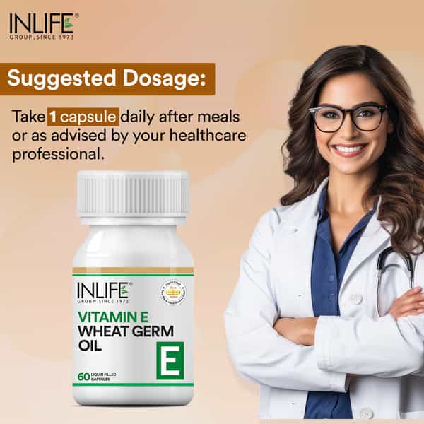 Inlife Vitamin E Oil With Wheat Germ Oil Essential Supplement 400 Iu - 60 Liquid Filled Capsules