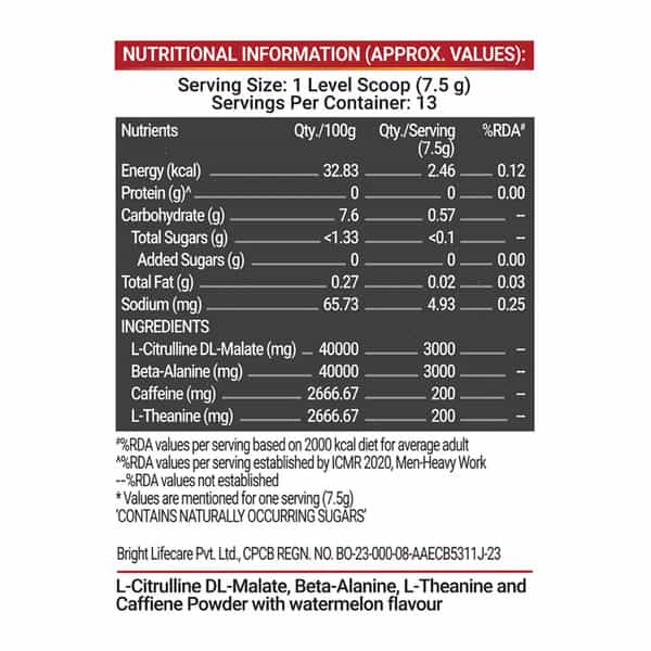 Fuel One Dead-Lift Pre Workout | Tiger's Blood (Watermelon | 100G | 13 Servings)