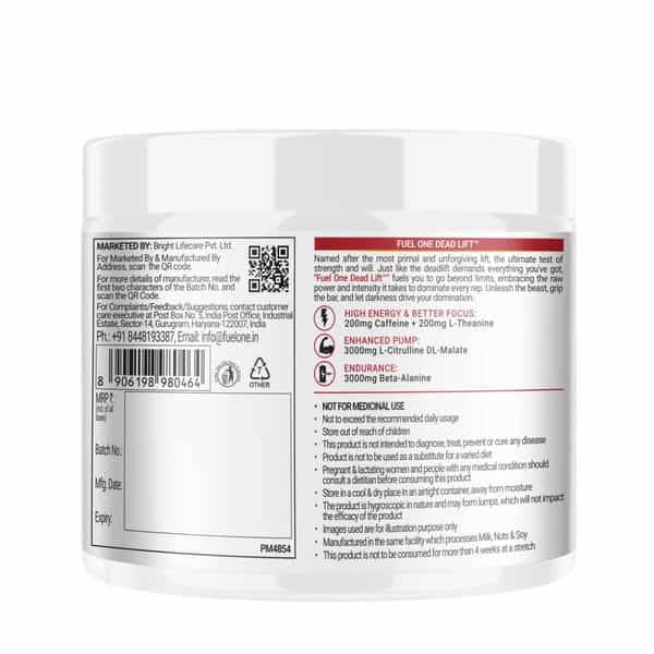 Fuel One Dead-Lift Pre Workout | Tiger's Blood (Watermelon | 100G | 13 Servings)