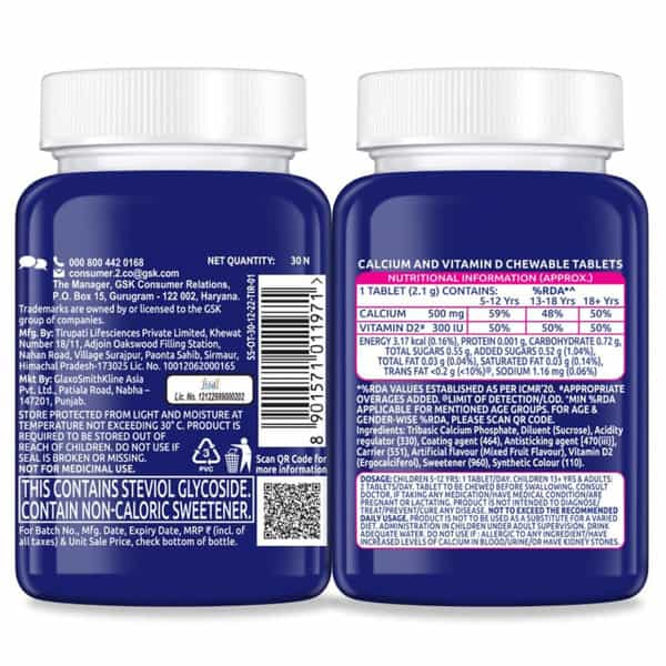 Centrum Ostocalcium Total Mixed Fruit Flavour | Bottle Of 30 Chewable Tablets