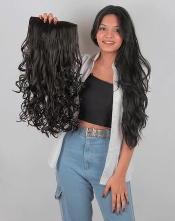 Streak Street Clip-In 24" Semi-Wavy Natural Black Hair Extensions