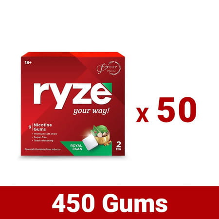 Ryze Nicotine Gums | Royal Paan | 2mg | Helps Quit Smoking & Tobacco | 9 Count | Pack Of 50