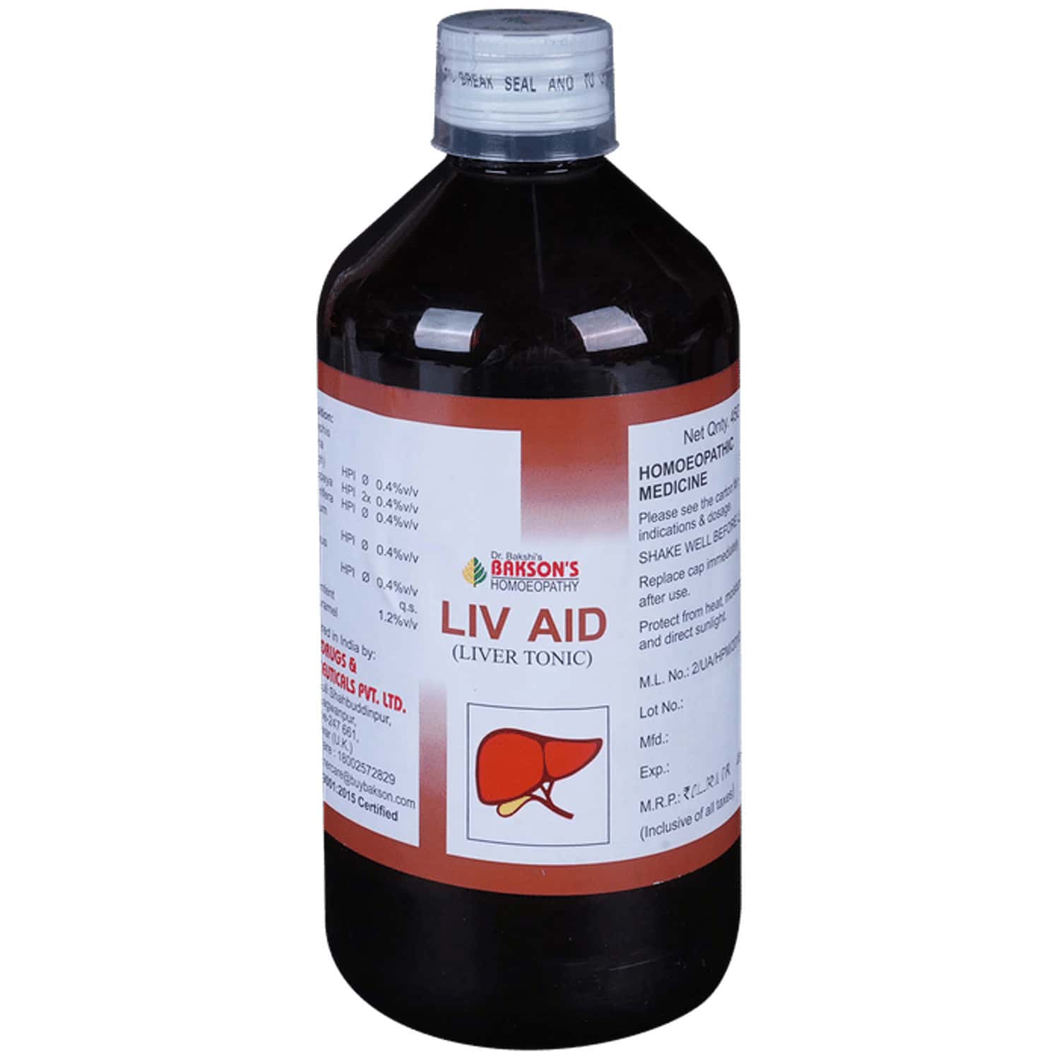 Baksons Homoeopathy Liv Aid Liver Tonic 450 Ml