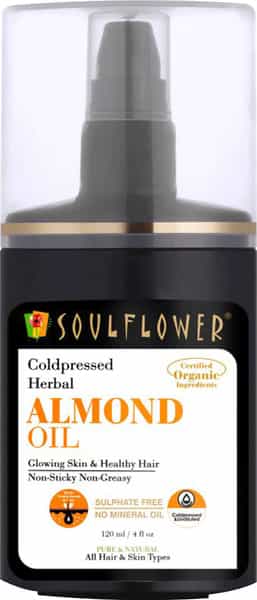 Soulflower Almond Oil For Glowing Skin & Healthy Hair 100% Pure Natural Coldpressed Herbal 120Ml