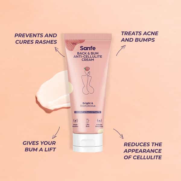 Sanfe Back & Bum Anti-Cellulite Cream For Brightening With Coconut & Peach Extracts-100G