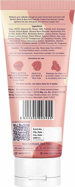 Sanfe Back & Bum Anti-Cellulite Cream For Brightening With Coconut & Peach Extracts-100G