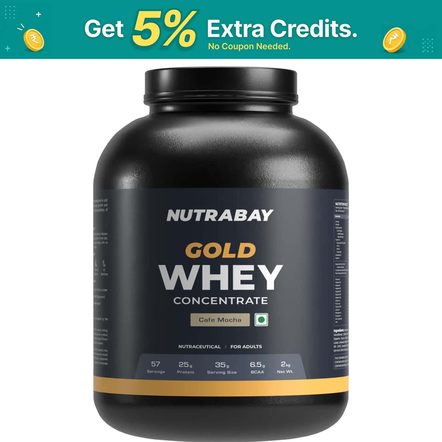 Nutrabay Gold 100% Whey Protein Concentrate Cafe Mocha - 2kg
