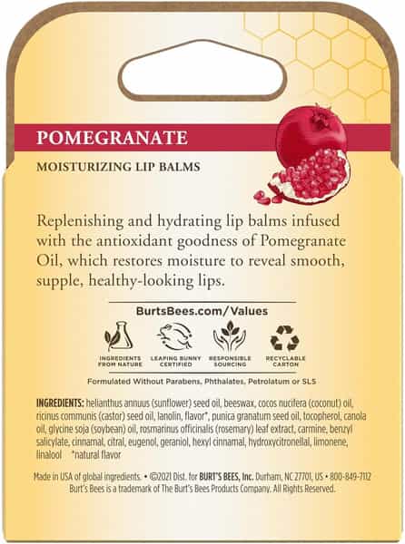 Burt's Bees Lip Balm | Pomegranate | 4.25G | Pack Of 4
