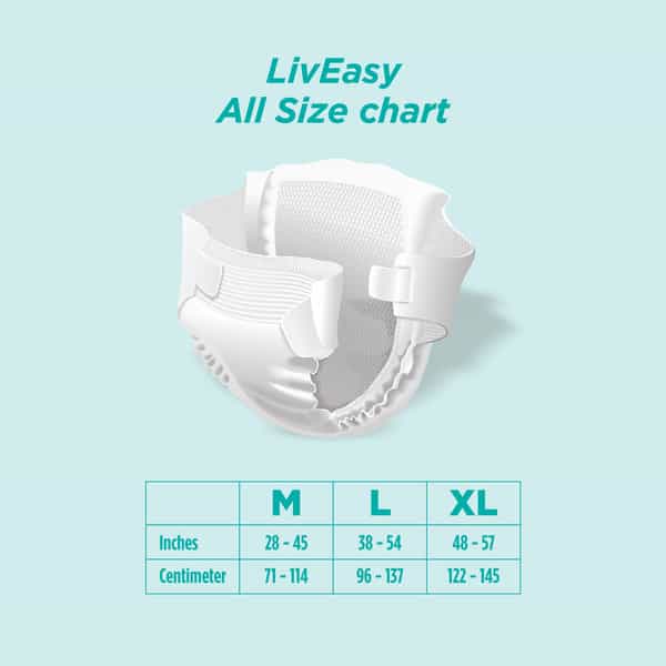 Liveasy Adult Diaper Tape Style (L)-10 | Anti Bacterial And Odour Lock Technology-Waist 38-54 Inch