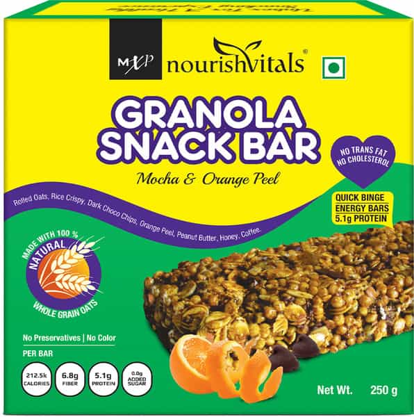 Nourishvitals Mocha And Orange Peel Granola Snack Bar 250G (5 Bars)