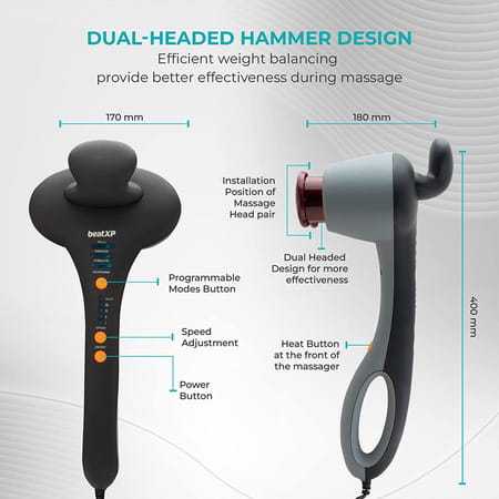 Beatxp Thunder Pro Double Headed Full Body Massager With Infrared Heat Therapy (Jade Black)
