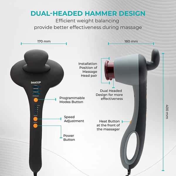 Beatxp Thunder Pro Double Headed Full Body Massager With Infrared Heat Therapy (Jade Black)