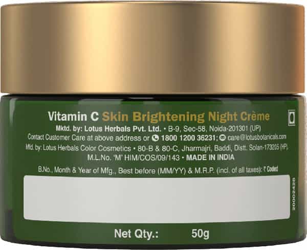 Lotus Botanicals Skin Brightening Night Cream Vitamin C Silicon & Chemical Free - 50 G