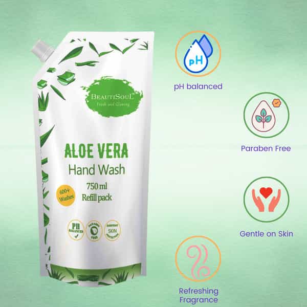 Beautisoul Aloe Vera Liquid Handwash Refill Pack | Handwash Liquid 1500 Ml Offer (750Ml X 2)