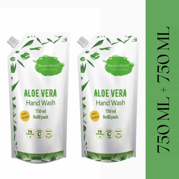 Beautisoul Aloe Vera Liquid Handwash Refill Pack | Handwash Liquid 1500 Ml Offer (750Ml X 2)