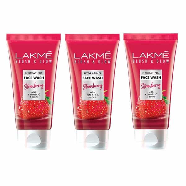 Lakme Blush And Glow Hydrating Strawberry Facewash With Vitamin C Serum 100 Gms (Pack Of 3)