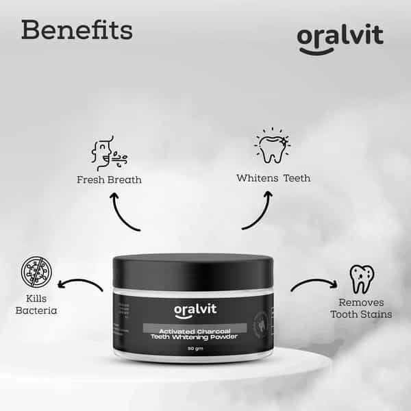 Oralvit Activated Charcoal Teeth Whitening Powder | Natural, Vegan & Gluten-Free|Fresh Breath, 50Gm