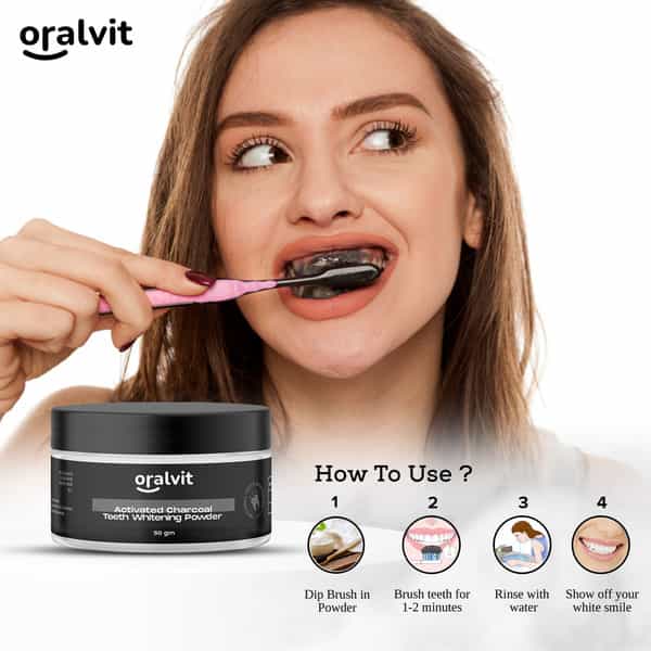 Oralvit Activated Charcoal Teeth Whitening Powder | Natural, Vegan & Gluten-Free|Fresh Breath, 50Gm