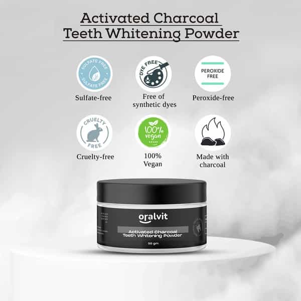 Oralvit Activated Charcoal Teeth Whitening Powder | Natural, Vegan & Gluten-Free|Fresh Breath, 50Gm