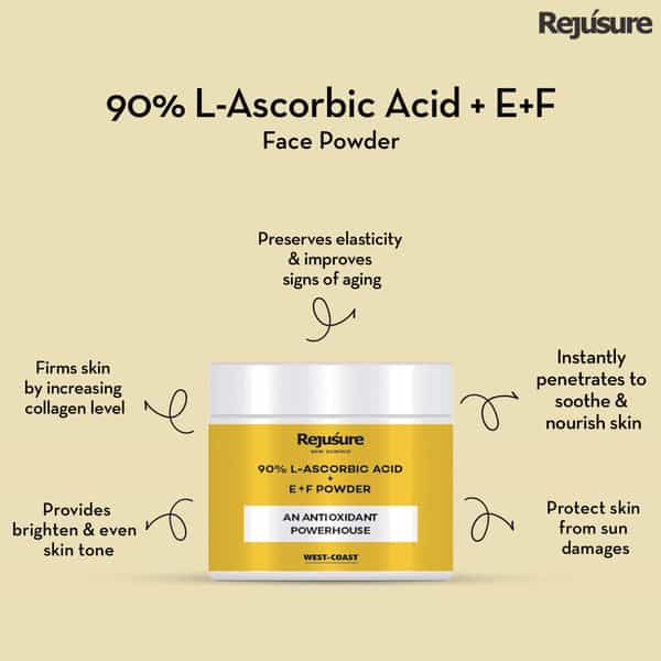 Rejusure 90% L-Ascorbic Acid + E+F Powder Reduce Hyperpigmentation For Men & Women 50Gm