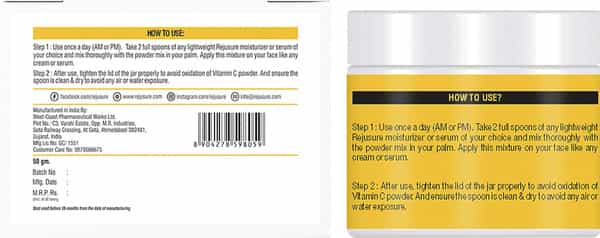 Rejusure 90% L-Ascorbic Acid + E+F Powder Reduce Hyperpigmentation For Men & Women 50Gm