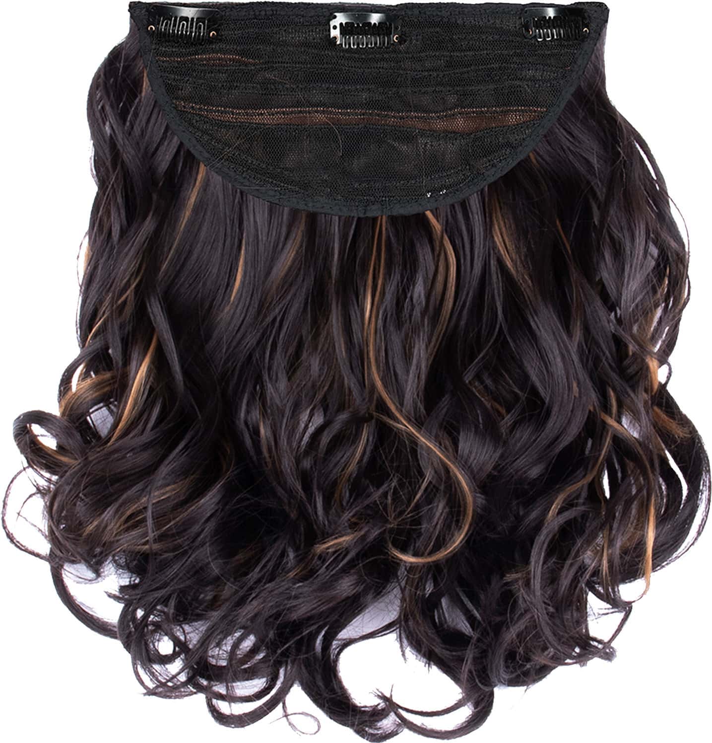 Streak Street Clip-In 18" Full-Wavy Dark Brown Hair Extensions With Golden Highights