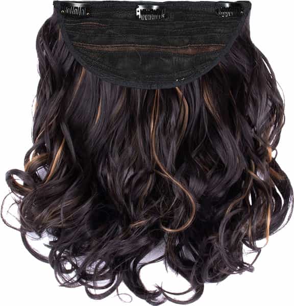 Streak Street Clip-In 18" Full-Wavy Dark Brown Hair Extensions With Golden Highights