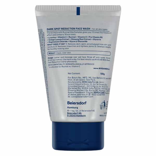 Nivea Men Face Wash | Dark Spot Reduction | For Clean & Clear Skin With 10X Vitamin C Effect | 100 G