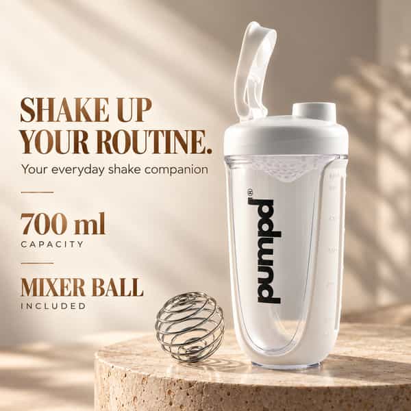 Pumpd Shaker Bottle With Blender Ball | 700Ml | White